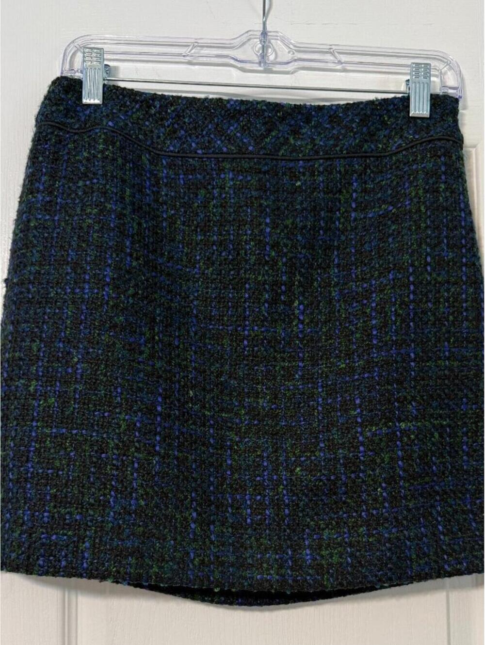 Loft Petites Textured Boucle Mini Skirt Blue Green Black Size 2P